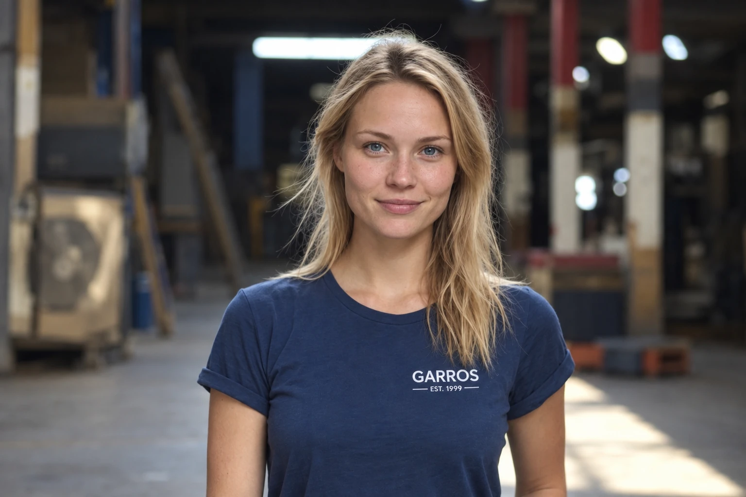 Visualisation of the white Garros identity on a blue staff T-shirt